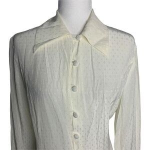 Motivi Button Down Tunic Shirt S Cream Diamonds Long Sleeve Point Collar